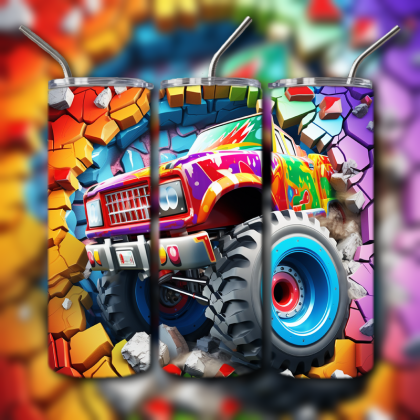 Monster Truck Cracked Hole 3D Tumbler